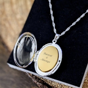 Personalized Silver Oval Locket Necklace: Engraved Keepsake Gift