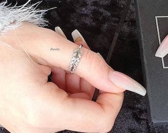 Sterling Silver Feather Ring: Adjustable CZ Thumb Ring