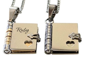 Personalised Silver Book Locket Necklace, Engraved Message Pendant, Stainless Steel Keepsake Gift