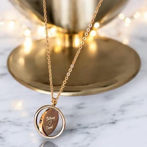Personalized Gold Coin Spinner Necklace: Engraved Coin Medallion Pendant Chain