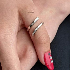Sterling Silver Wishbone Ring, Paved Cubic Zirconia, Adjustable Thumb Ring