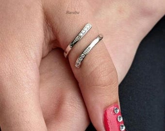 Sterling Silver Wishbone Ring: Adjustable CZ Minimalist Stackable Thumb Ring, Lucky Fortune Keepsake Gift