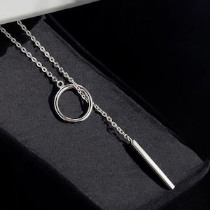 S925 Silver Lariat Bar Necklace: Adjustable Long Backless Y Necklace