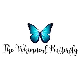May include: A blue butterfly with black outlines and a white background. The text "The Whimsical Butterfly" is below the butterfly.