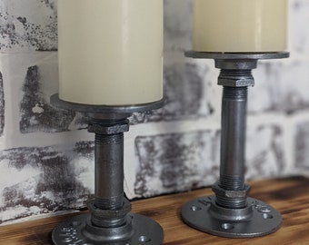Industrial Pipe Candle Holders | Steampunk Industrial Modern | Rustic | Steel Pipe | Pipe Decor