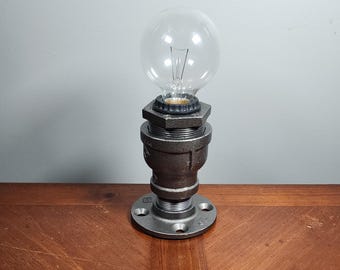 Industrial Pipe Minimalist Lamp – Handmade Steampunk Desk Light