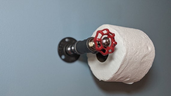 Steampunk iron pipe toilet paper holder / single roll farmhouse TP holder / spigot handle bathroom decor