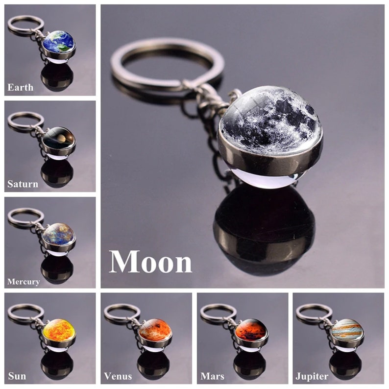 Solar System Planet Keyring Galaxy Nebula Space Keychain Moon Earth Sun Mars Double Side Glass Ball Key Chain 