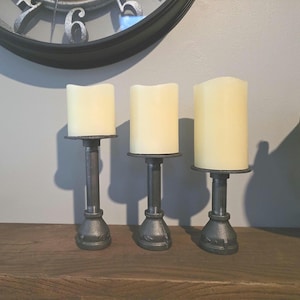 Industrial Candle Holders | Steampunk Industrial Modern | Rustic | Steel Pipe | Pipe Decor