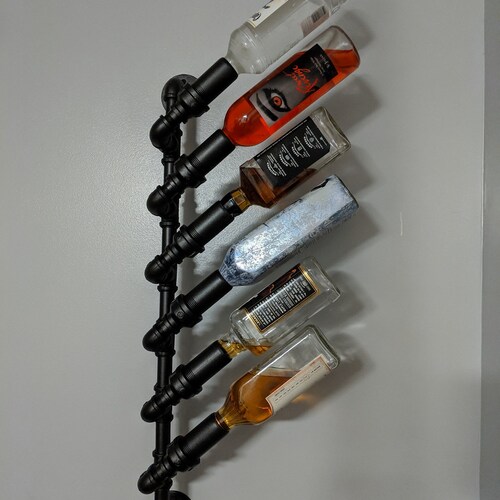 Wall Mounted Wine Rack. Black Iron Pipe Industrial Hanging Etsy