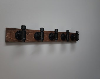 Black Metal Pipe Hook - Industrial Coat Rack, Blankets, Hat, Entryway Organizer. Wood Mount sold separately.