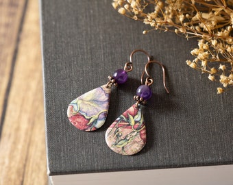 Dusty Pink Teardrop Upcycled Tin Dangle Earrings