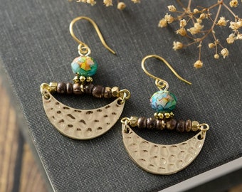 Gold Boho Crescent Half Moon Earrings