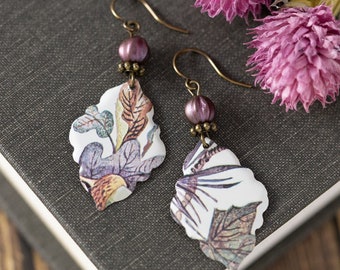 Earthy Purple Boho Tin Dangle Earrings