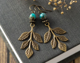 Serpentine Jasper Leaf Dangle Earrings