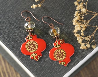 Red Boho Tin Dangle Earrings