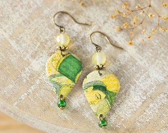 Mismatched Yellow and Green Earthy Bohemian Dangle Earrings