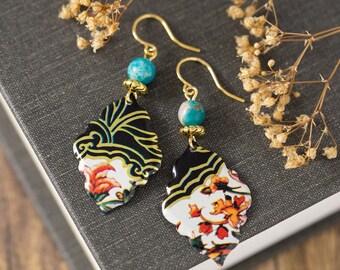 Colorful Floral Bohemian Tin Dangle Earrings