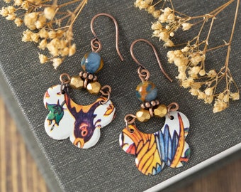 Boho Earrings, Jasper Earrings, Colorful Bird Earrings, Dangle Earrings