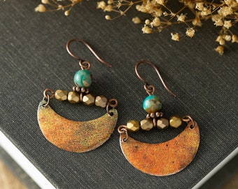 Bohemian Tin Half Moon Dangle Earrings