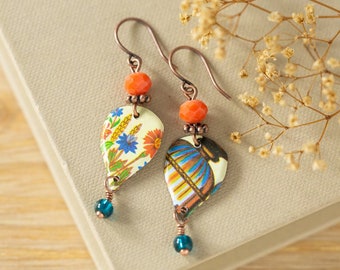 Colorful Boho Spring Flower Mismatched Small Statement Earrings