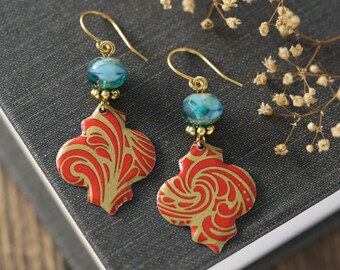 Boho Red & Teal Blue Tin Earrings