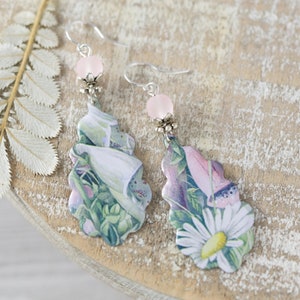 Summer Flower Teardrop Earrings, Unique Handmade Floral Jewelry
