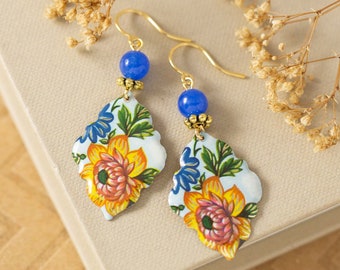 Colorful Boho Flower Dangle Tin Earrings