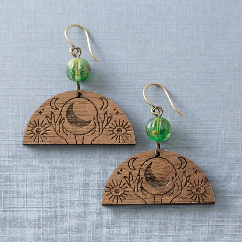 Crystal Ball Earrings Fortune Teller Earrings Half Circle Etsy