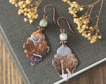 Earthy Brown and Blue Grey Bohemian Dangle Earrings, Boho Jewelry