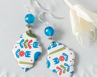 Scandinavian Folk Art Flower Tin Earrings