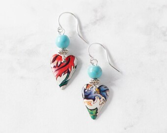 Boho Dainty Heart Earrings, Mismatched Earrings, Colorful Earrings, Bohemian Jewelry