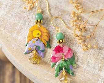Colorful Spring Mismatched Flower Tin Earrings