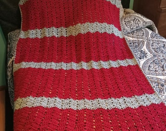 Red and Gray Chevron Afghan