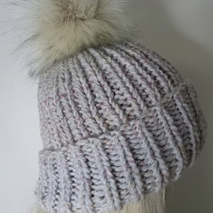 Hand Knitted Chunky Hat with PomPom