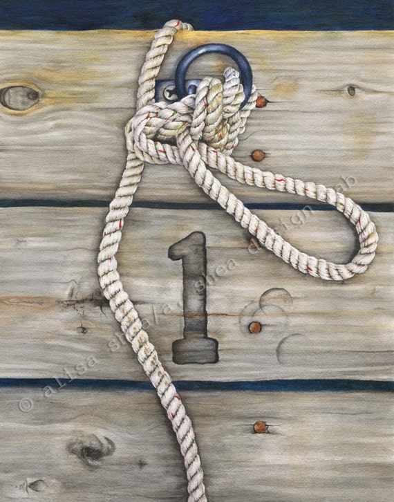 8x10 Giclee Print Realistic Watercolor Painting Boat Rope Sailor's