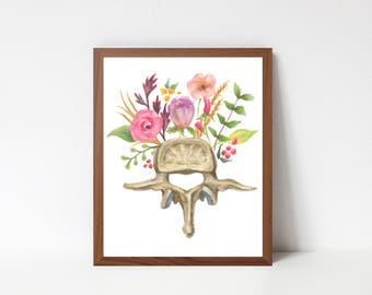 Floral vertebra orthopedic watercolor painting (reproduction giclee print anatomy anatomical spinal flowers biology art medical student)