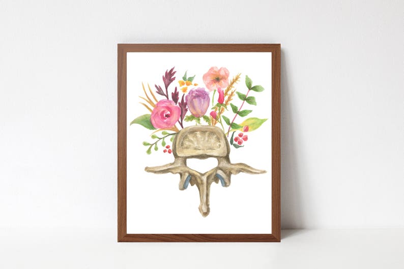 Floral vertebra orthopedic watercolor painting reproduction giclee print anatomy anatomical spinal flowers biology art medical student image 1