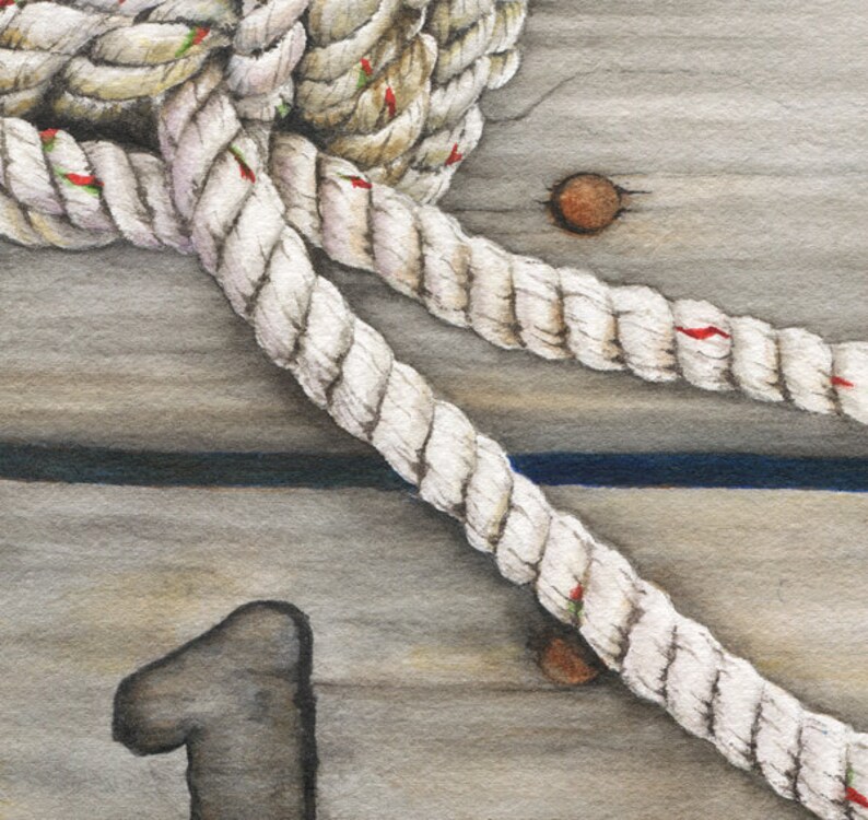 8x10 Giclee Print Realistic Watercolor Painting Boat Rope Sailor's Knot