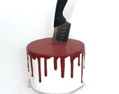 Fake Halloween Cake, Bloody Halloween Décor, Halloween-themed and faux Cake Display, Spooky Halloween Decoration, Halloween Party Decoration