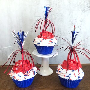 Fake Cupcakes For Patriotic Tiered Tray Decor 4th of July Party Decor Fake Food Photography Prop