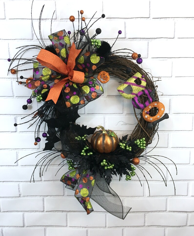 Halloween Wreath Halloween Door Decoration Spider Wreaths Etsy