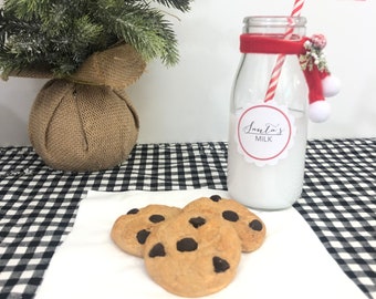 Fake Milk and Cookies Set For Santa, Fake Christmas Cookies,  Fake Food, Christmas Tiered Stand Decor, Faux Cookies, Photo Prop
