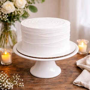 White Fake Cake 8 Inch Round with Ridged Icing Fake Food Prop Faux Cake Dummy Photo Prop Cake Display Buffet Decor