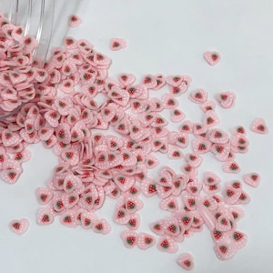 Pink Strawberry Heart Sprinkles,  Valenetines Polymer Clay Slices, Valentines Fake Baking Sprinkles