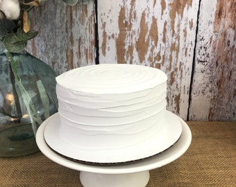 White Fake Cake 8 Inch Round with Ridged Icing Fake Food Prop Faux Cake Dummy Photo Prop Cake Display Buffet Decor