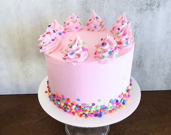 Fake Birthday Cake, 6 Inch Pink Faux Cake, Photo Prop