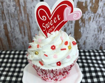 Valentine Fake Cupcakes, Tiered Tray Decor, Faux Sweet Desserts, Fake Food, Valentine Decor, Valentines Decoration, Photo Prop