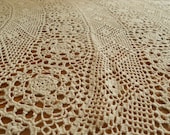 Vintage 1960 39 s Handmade Ivory Cotton Crocheted Round Tablecloth 69 quot