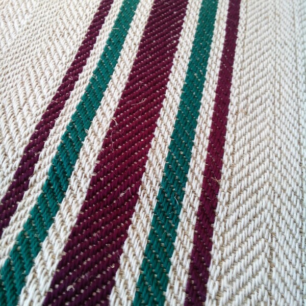 Chanvre antique rare bordeaux-vert rayé toile de jute tapis de coureur coussin tapis décoration de mariage rustique 2,73 y 21,6 de large zs22